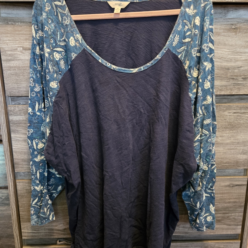 Terra & Sky Navy Top with Blue Floral Sleeves